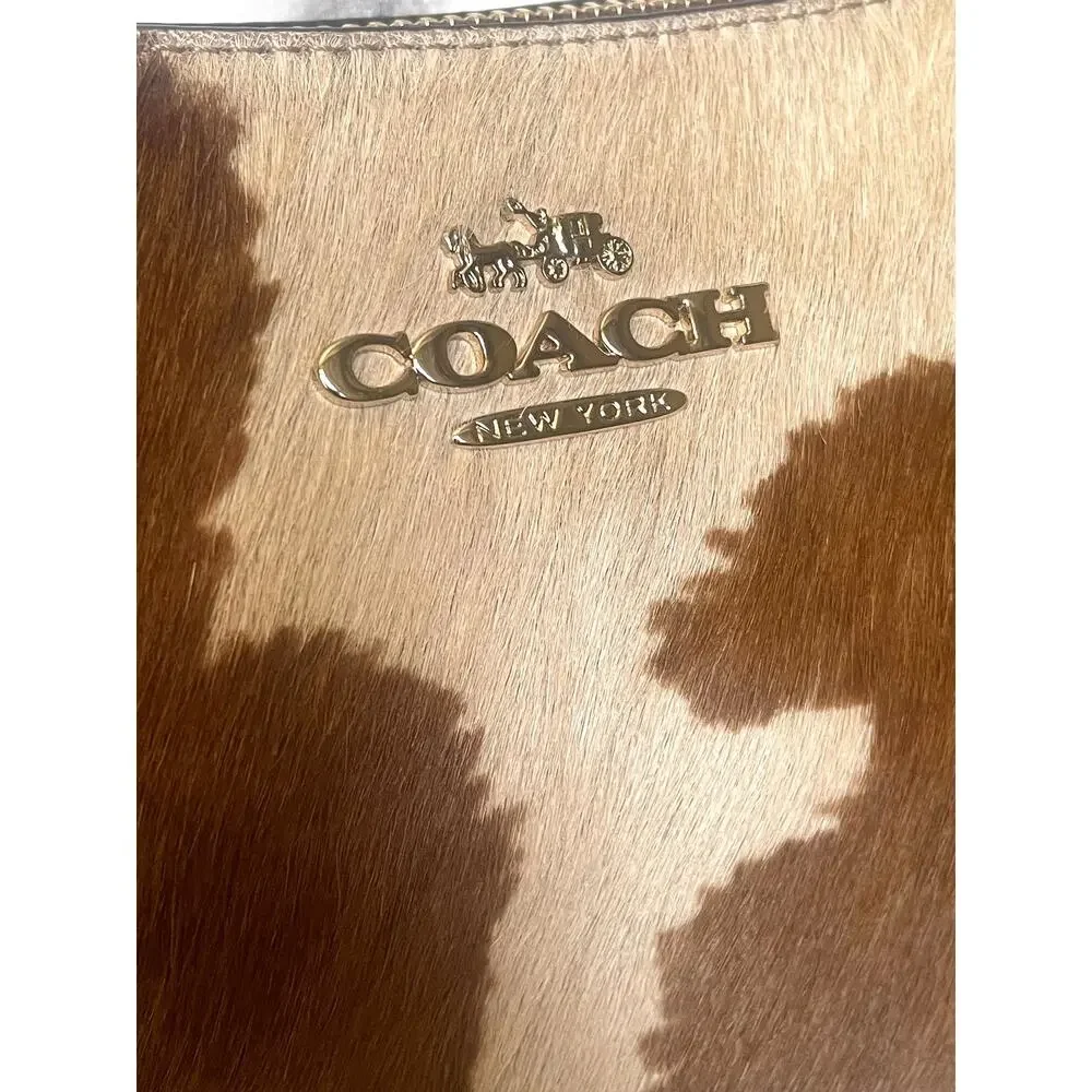Coach Teri Shoulder Bag Haircalf Cow Print Brown Leather CDW45